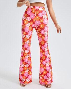 women floral print relaxed fit trousers