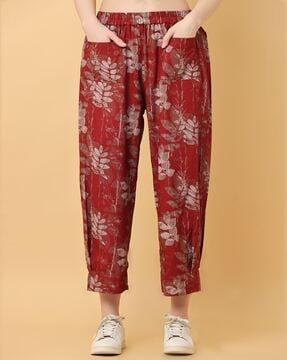 women floral print relaxed fit trousers