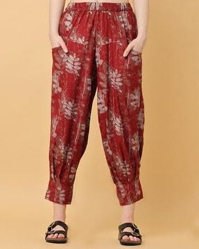 women floral print relaxed fit trousers