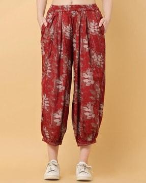 women floral print relaxed fit trousers