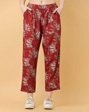 women floral print relaxed fit trousers