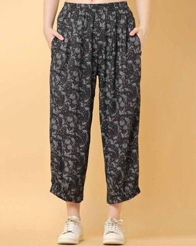 women floral print relaxed fit trousers