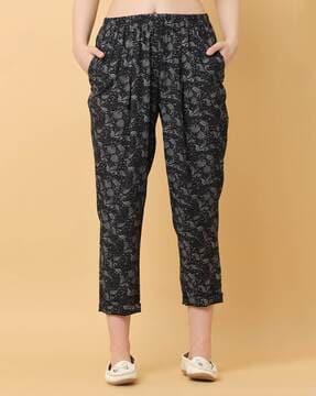 women floral print relaxed fit trousers