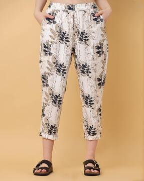 women floral print relaxed fit trousers