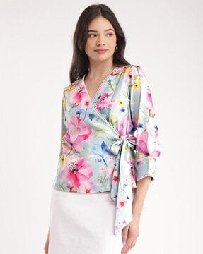 women floral print relaxed fit v-neck top