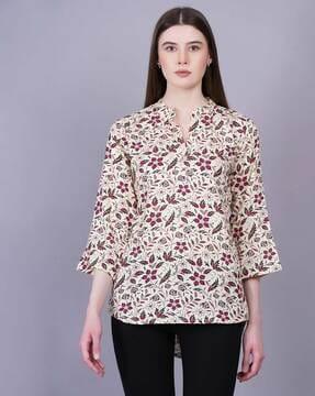 women floral print relaxed fit v-neck tunic