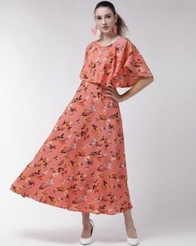 women floral print round-neck a-line dress