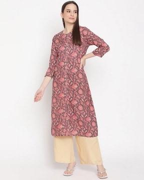 women floral print round-neck a-line kurta