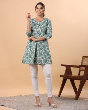 women floral print round-neck a-line tunic