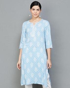 women floral print round-neck straight kurta