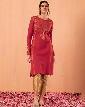 women floral print round-neck straight kurta