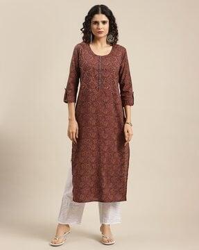 women floral print round-neck straight kurta