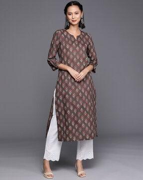 women floral print round-neck straight kurta