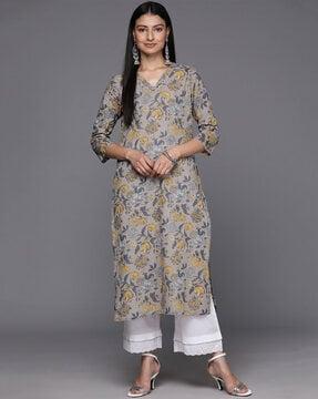 women floral print round-neck straight kurta