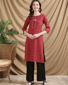 women floral print round-neck straight kurta