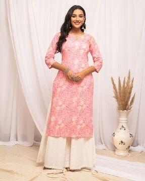 women floral print round-neck straight kurta