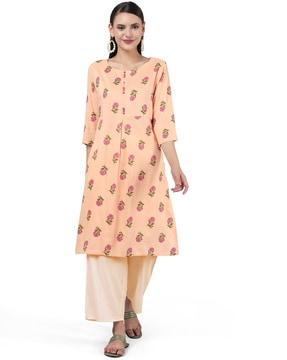 women floral print round-neck straight kurta