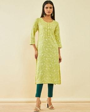 women floral print round-neck straight kurta