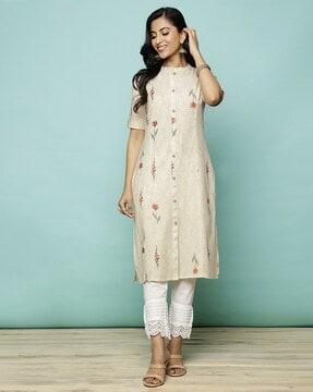 women floral print round-neck straight kurta