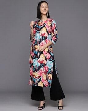 women floral print round-neck straight kurta