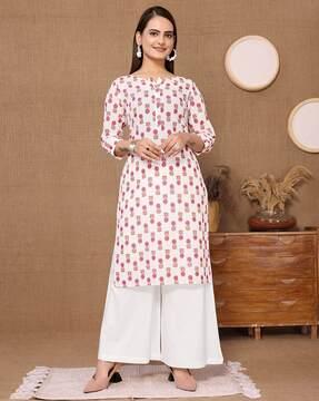 women floral print round-neck straight kurta