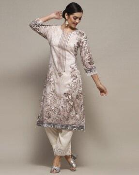 women floral print round-neck straight kurta