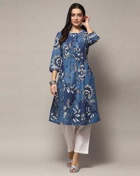 women floral print round-neck straight kurta