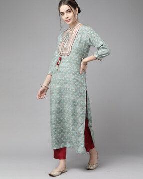 women floral print round-neck straight kurta