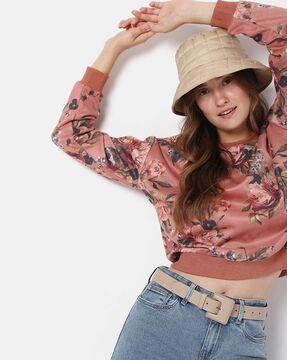 women floral print round-neck sweatshirt