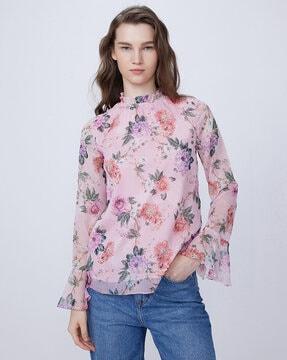 women floral print round-neck top