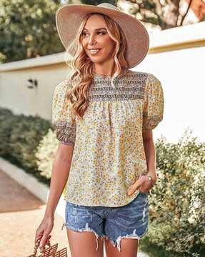 women floral print round-neck top