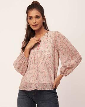 women floral print round-neck top