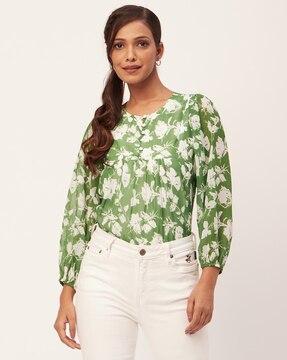 women floral print round-neck top