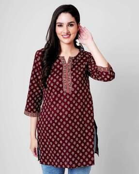 women floral print round-neck tunic