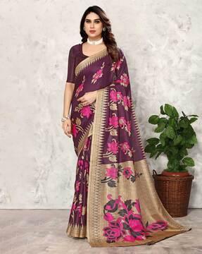 women floral print saree with blouse piece