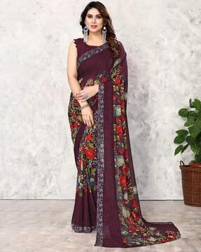 women floral print saree with blouse piece