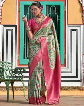 women floral print saree with blouse piece