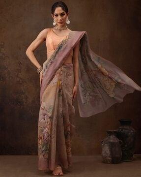 women floral print saree with blouse piece