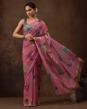 women floral print saree with blouse piece