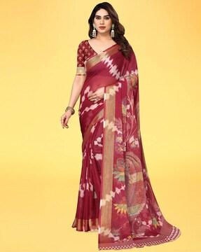 women floral print saree with contrast border