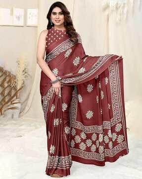 women floral print saree with contrast border