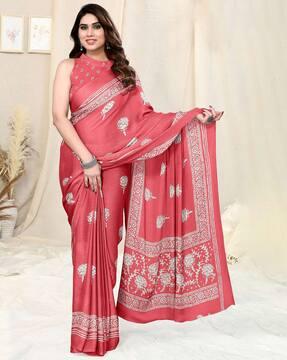 women floral print saree with contrast border