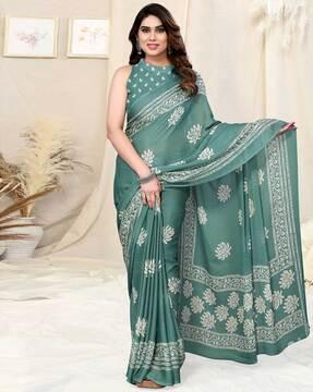 women floral print saree with contrast border