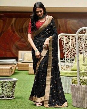 women floral print saree with contrast border