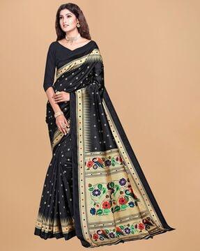 women floral print saree with contrast border