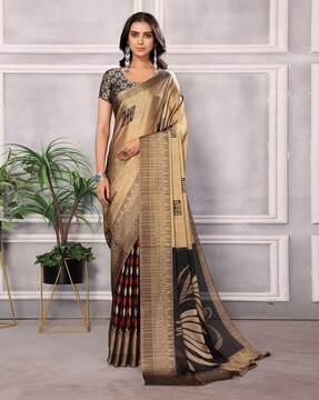 women floral print saree with contrast border