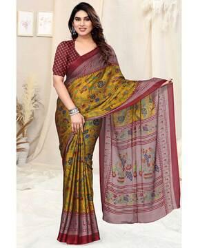 women floral print saree with contrast border