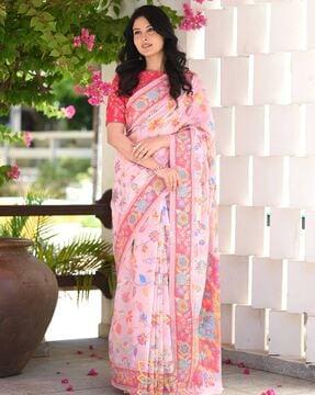 women floral print saree with contrast border