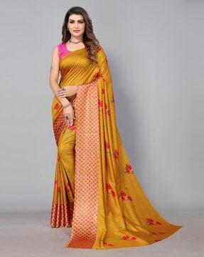 women floral print saree with contrast border