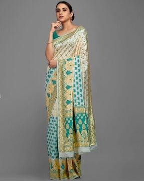 women floral print saree with contrast border